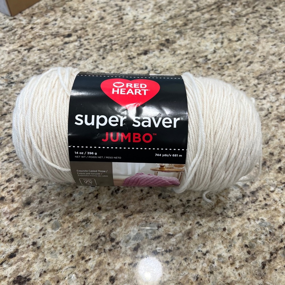 Red Heart Super Saver Jumbo Yarn Aran E302C 14oz 744yds Medium 4 Acrylic Cream‎